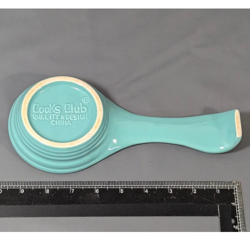 Cooks Club Turquoise Ceramic Spoon Rest Aqua Blue Ribbed Kitchen Tool 9.5 Inch